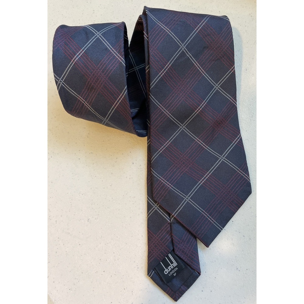 Vtg Dunhill London Red White Blue 100%Silk Necktie Tie Made in England Luxury